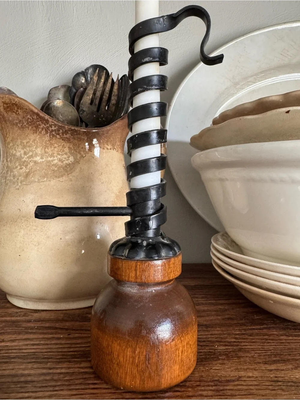 Vintage Rustic Hand-Twisted Candle Holder - Brown & Black